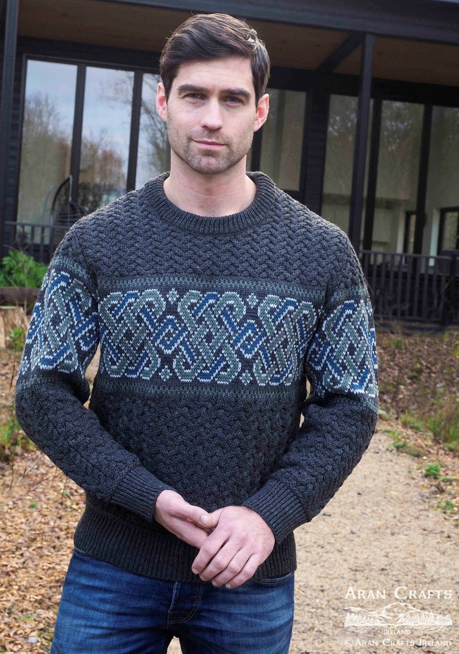 Aran Crafts Unisex Celtic Jacquard Crew NeckSweater (C5349)