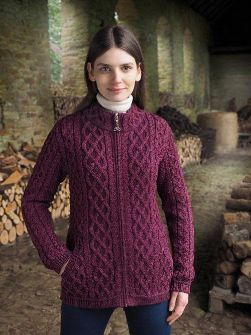 Aran Crafts Women's Short Plated Zip Cardigan Sweater (Z4689)