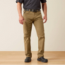 Man wearing khaki pants and a dark grey shirt with black boots.