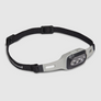Light grey head lamp with a black strap against a white background.