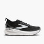 Black shoe with white accents with Brooks logo on the sole against a white background