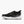 Side view of a white shoe with a white sole that has branding on the sole against a white background