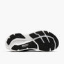 Bottom of sole of a shoes that is black and white with Brooks logo against a white background