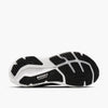 Bottom of sole of a shoes that is black and white with Brooks logo against a white background