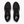 Black running shoes with white soles on a white background