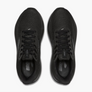 Black running shoes on a white background