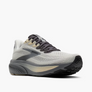 Gray and black running shoe on a white background