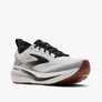 White running shoe with black accents on a white background