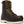 Brown work boot with yellow laces against a white background