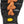 Close-up of a black and orange sole with a logo on a white background