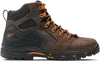 Orange and brown work boot against a white background