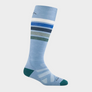Tall light blue sock with dark blue, green and pale green accents.