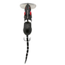 Fishing lure with a black and red design on a white background
