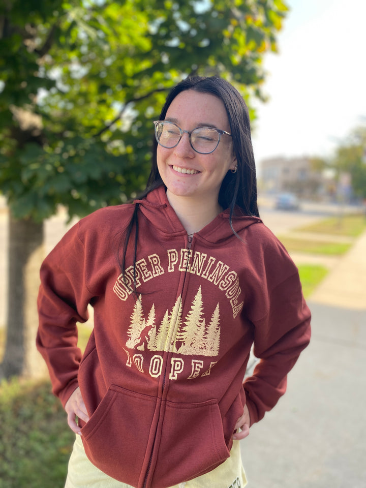 Upper Penninsula Yooper Full Zip Hoodie with Sasquatch