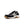 Black, grey and white sneaker with a brown sole