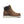 Brown leather boot with gold laces on a white background