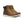 Brown leather boots with gold laces on a white background