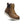 Brown leather boot with gold laces on a white background
