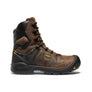 Brown and black work boot with KEEN logo on a white background