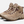 A pair of tan boots with dark purple accents and a light brown sole with the Keen logo on the side of it.