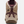 Back view of a tan boot that has purple accents against a white background.