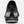 Back view of a black shoe with tan accents against a white background.