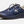 Side view of a dark blue and brown shoe with white accents with a big white K on the side and the word 'aspire' on the back outside of the heel.