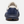 Back view of a dark blue shoe that has white accents against a white background.