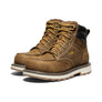 Brown leather boot with white sole on a white background