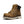 Brown work boot with yellow laces on a white background