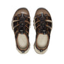 Pair of brown and beige hiking shoes on a white background