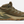 Side profile of an olive green shoe with khaki accents against a white background