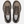 Top view of a pair of light brown and dark brown shoes with black laces against a a
white background.