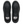 Top view of a pair of black shoes with white insoles and branding on the tongue against a white background