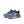 Pair of blue running shoes with purple accents on a white background