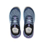 Pair of blue and purple Keen shoes on a white background