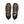 Top view of a pair of shoes that are brown, dark green, and black with bungee cord shoe laces against a white background