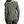 Back view of a person wearing a dark green sweater and grey pants against a white background.