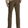 Back view of a person wearing ark khaki pants and a light cream colored shirt against a white background.