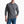 Person wearing a long sleeve grey shirt with 3 buttons and blue jeans against a white background.