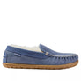 Light blue slipper with a light brown sole against a white background.