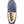 Top view of a light blue slipper with white stitching and a fluffy white inside agianst a white background.