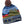 Navy blue winter hat that has a multi-colored mountain scene on it and LL Bean written in an olive green color on the flipped up part.