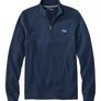 Navy blue 1/4 zip with an LL bean logo tag on the front chest part against a white background.