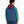 Back view of a person wearing a multi-colored jacket with a hood against a white background.