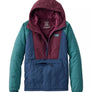 Image of a multi-colored 1/4 zip jacket with the hood folded up to show what that looks like.