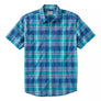 Blue and green plaid shirt on a white background