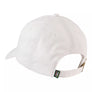 White baseball cap with a brand logo on a white background