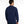 Back view of a person wearing a navy blue sweater against a white background.