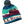 Tan hat with a multi color pattern of a mountain and a pom on top of the hat against a white background.
